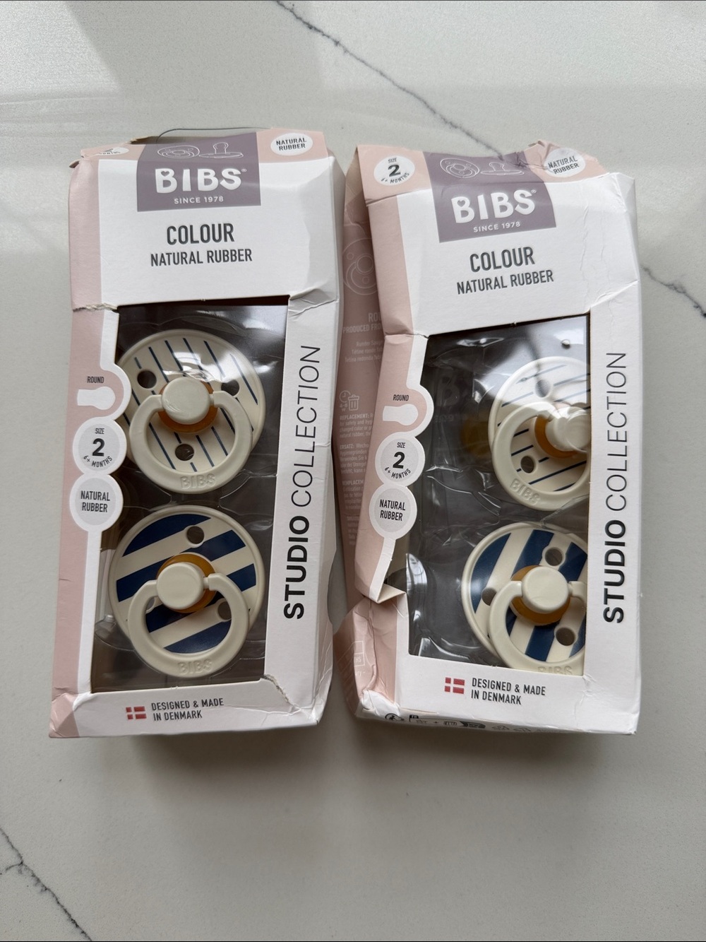 Bibs Studio Collection Natural Rubber Pacifiers - Cream & Blue (2-Pack)